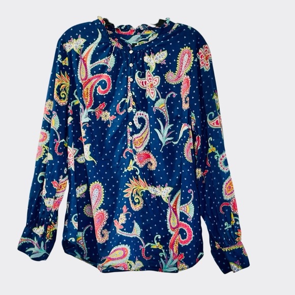 TALBOTS BAND COLLAR POPOVER - TWINKLE PAISLEY SIZ XL - Picture 2 of 13